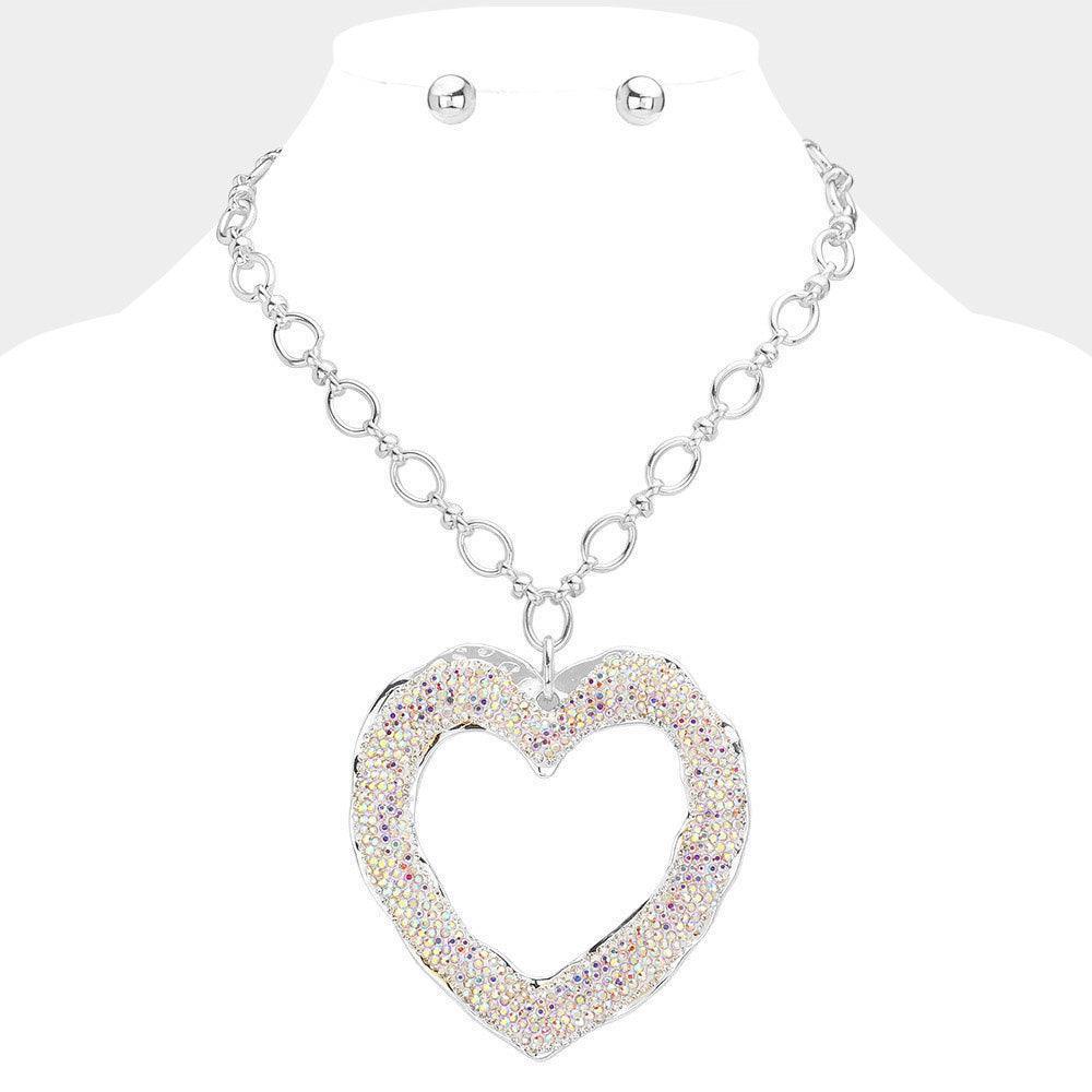 Over Sized Stone Paved Open Heart Pendant Chunky Chain Necklace - Jewelry Store by Erik Rayo