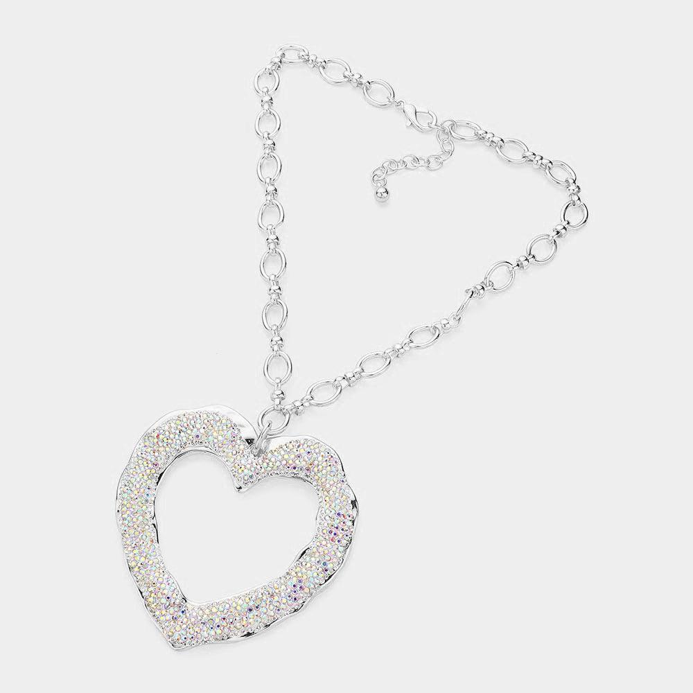 Over Sized Stone Paved Open Heart Pendant Chunky Chain Necklace - Jewelry Store by Erik Rayo