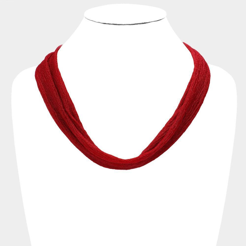 Burgundy Shiny Fabric Chiffon Scarf Necklace - Jewelry Store by Erik Rayo