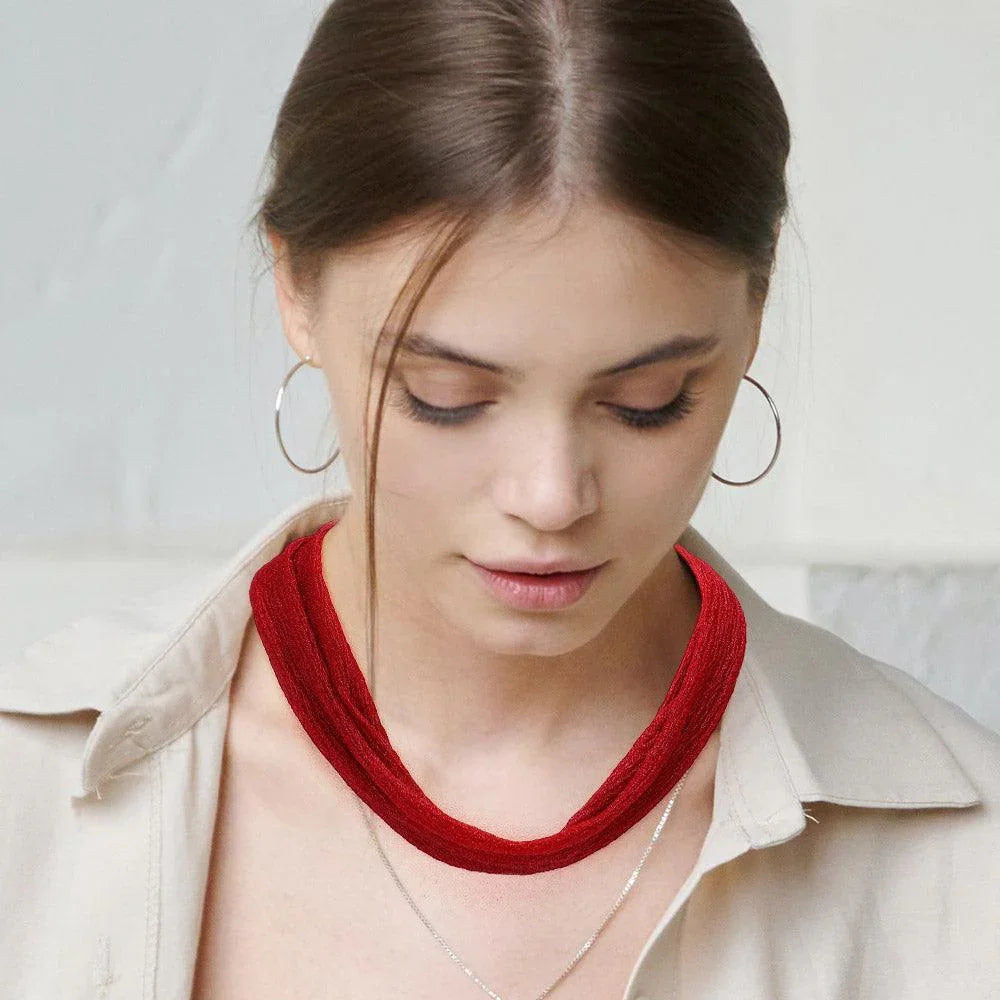 Burgundy Shiny Fabric Chiffon Scarf Necklace - Jewelry Store by Erik Rayo