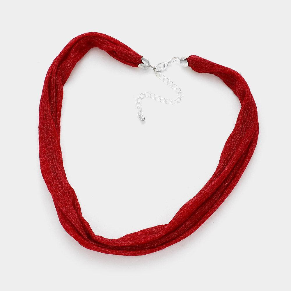 Burgundy Shiny Fabric Chiffon Scarf Necklace - Jewelry Store by Erik Rayo