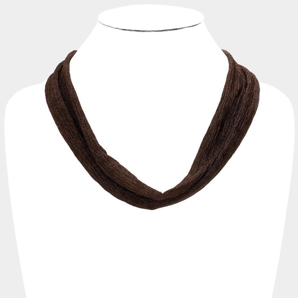 Brown Shiny Fabric Chiffon Scarf Necklace - Jewelry Store by Erik Rayo