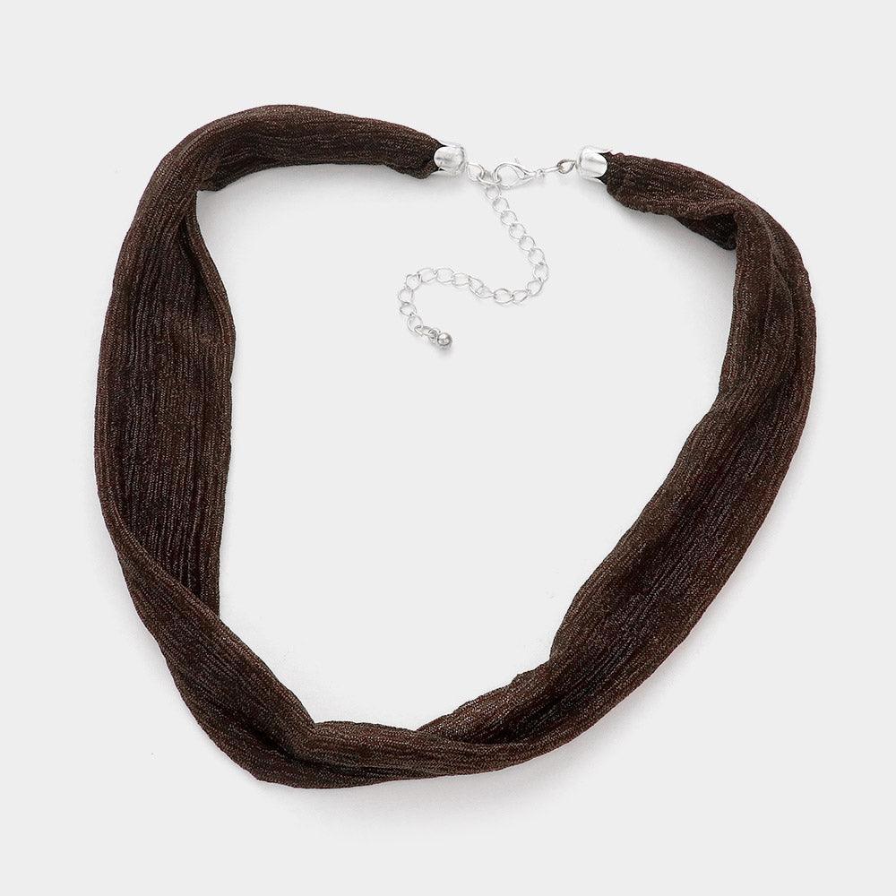 Brown Shiny Fabric Chiffon Scarf Necklace - Jewelry Store by Erik Rayo