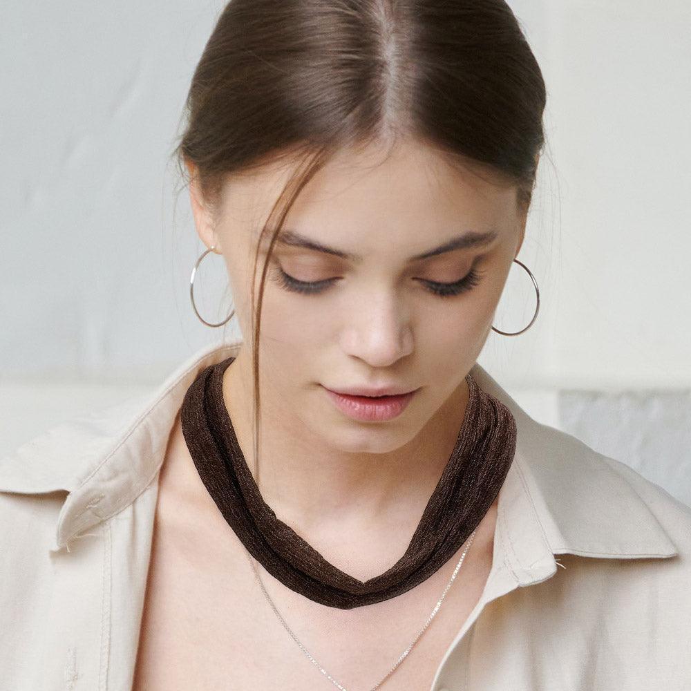Brown Shiny Fabric Chiffon Scarf Necklace - Jewelry Store by Erik Rayo