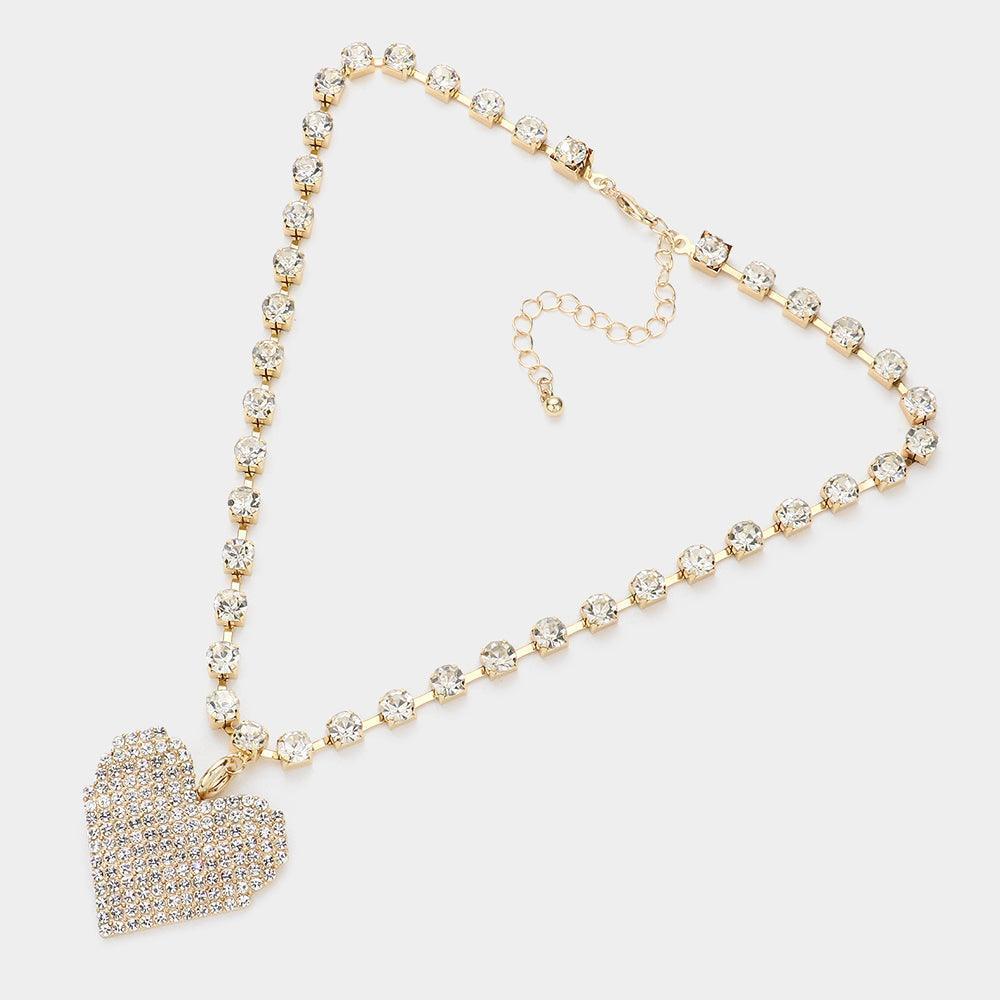 Gold Rhinestone Embellished Heart Pendant Necklace - Jewelry Store by Erik Rayo