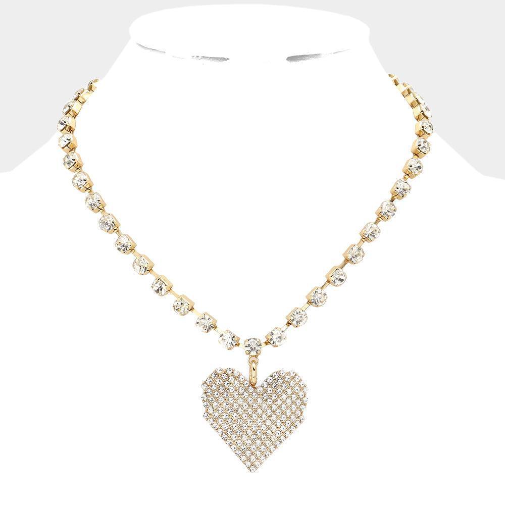 Gold Rhinestone Embellished Heart Pendant Necklace - Jewelry Store by Erik Rayo