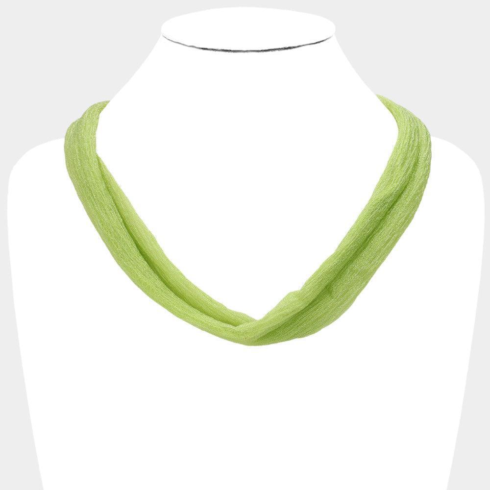 Green Shiny Fabric Chiffon Scarf Necklace - Jewelry Store by Erik Rayo