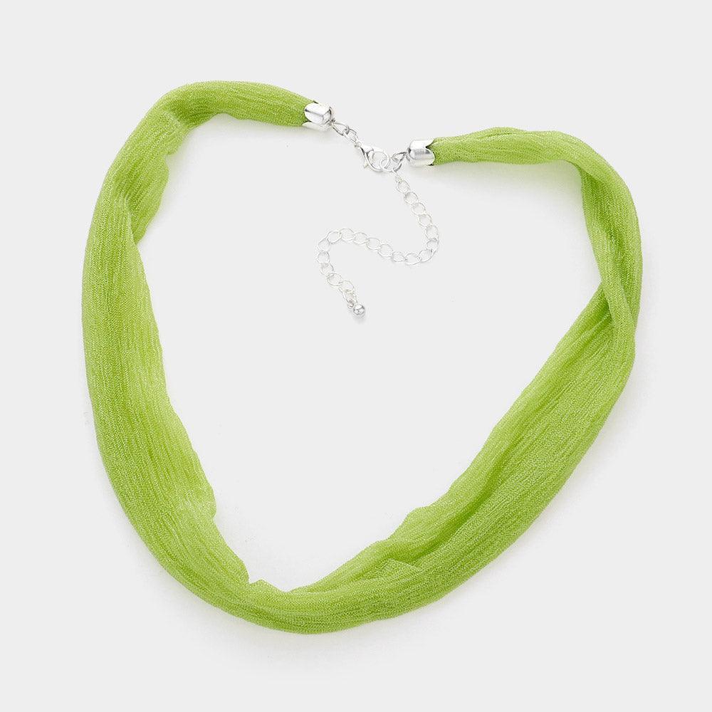 Green Shiny Fabric Chiffon Scarf Necklace - Jewelry Store by Erik Rayo
