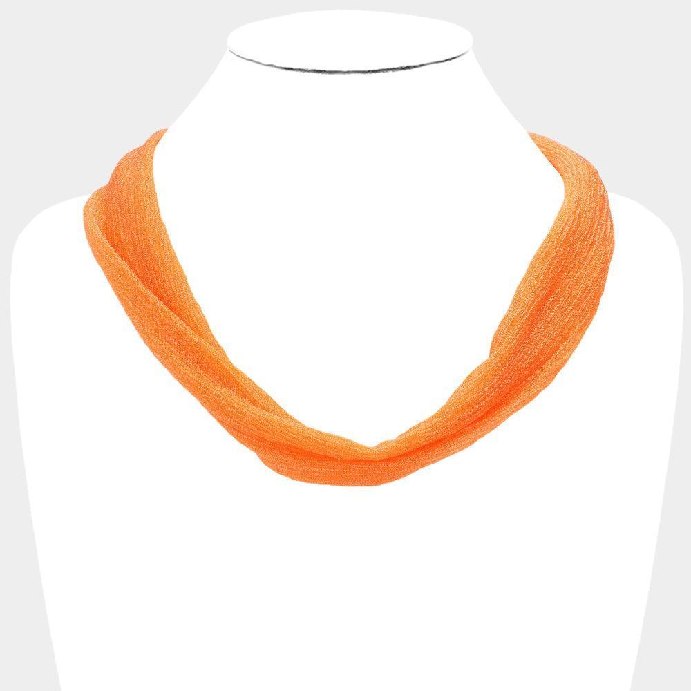 Orange Shiny Fabric Chiffon Scarf Necklace - Jewelry Store by Erik Rayo