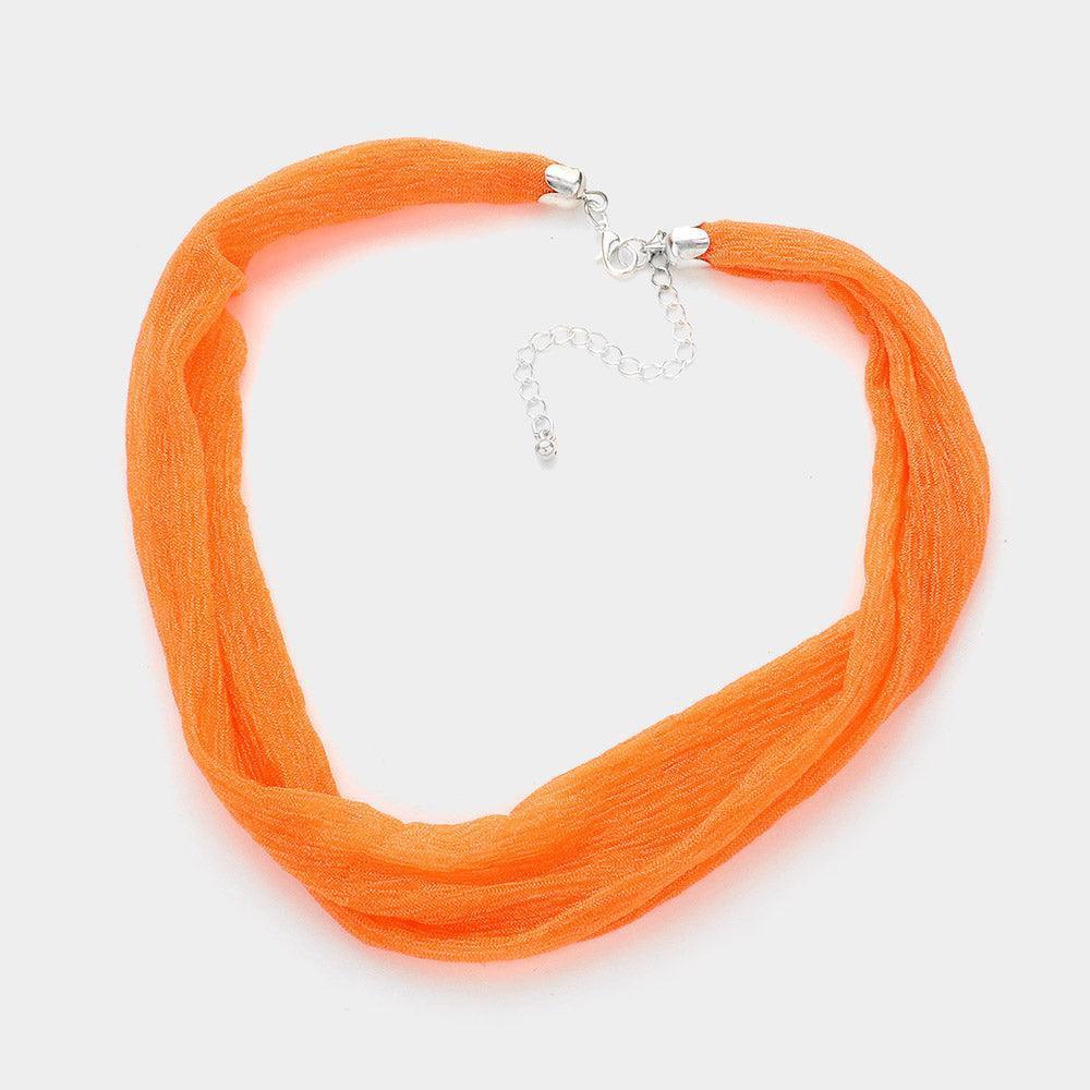 Orange Shiny Fabric Chiffon Scarf Necklace - Jewelry Store by Erik Rayo