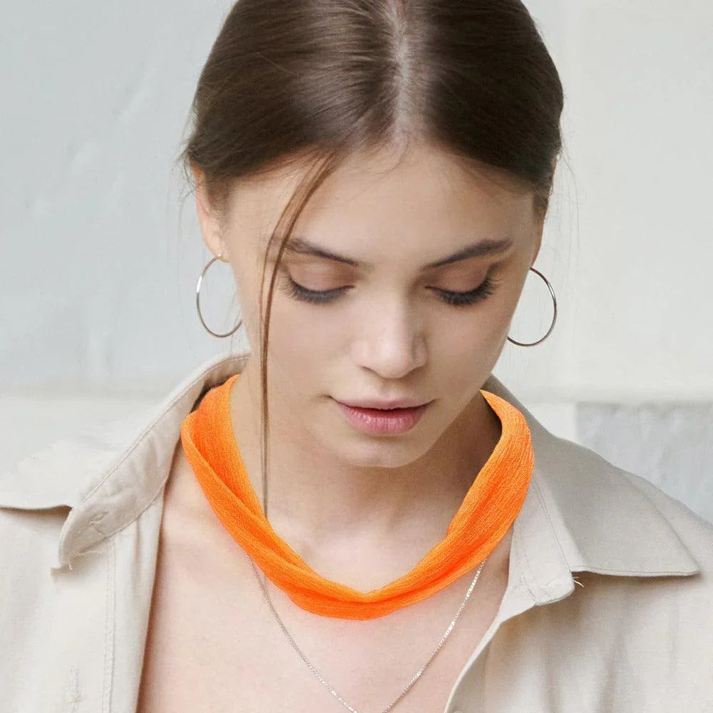 Orange Shiny Fabric Chiffon Scarf Necklace - Jewelry Store by Erik Rayo
