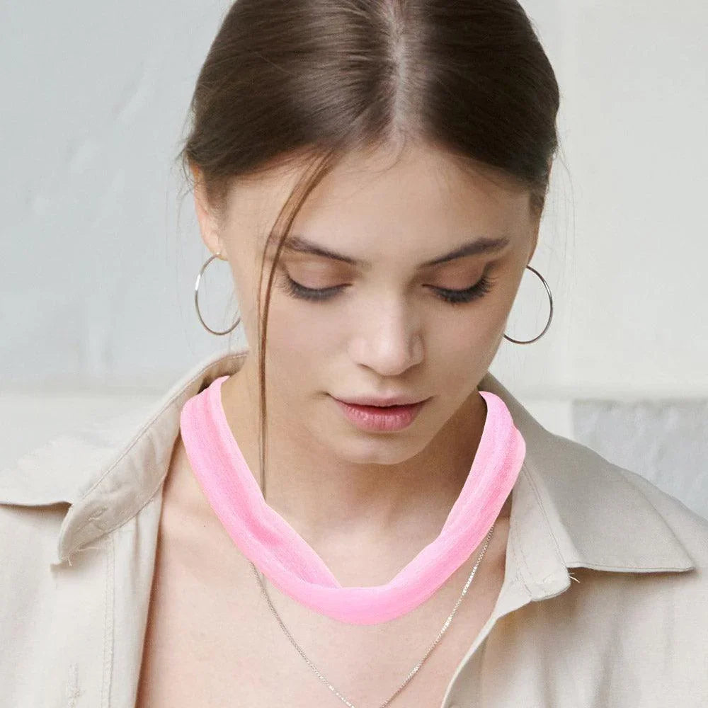Pink Shiny Fabric Chiffon Scarf Necklace - Jewelry Store by Erik Rayo