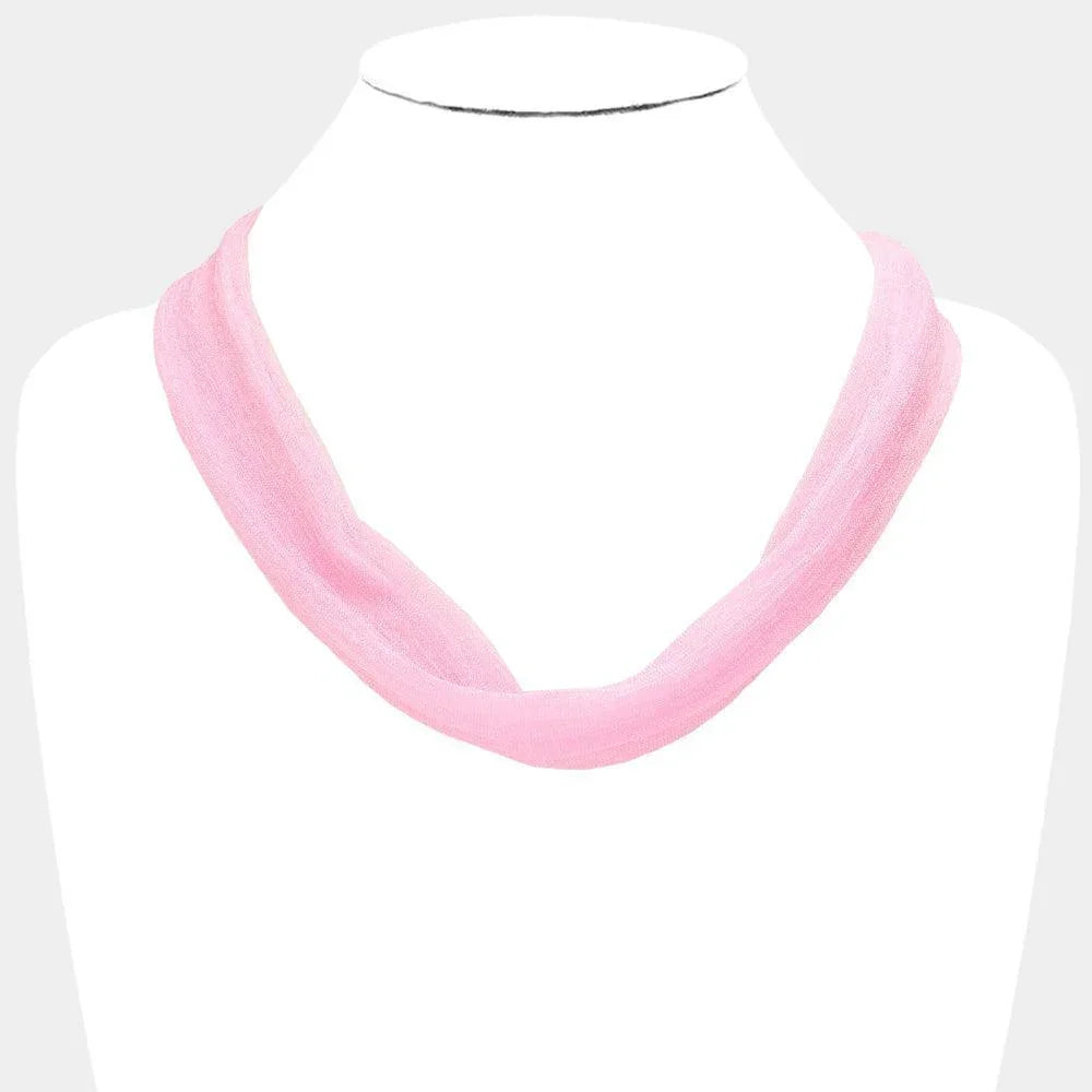 Pink Shiny Fabric Chiffon Scarf Necklace - Jewelry Store by Erik Rayo