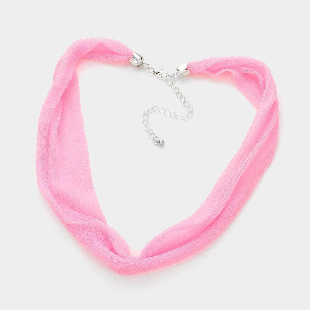 Pink Shiny Fabric Chiffon Scarf Necklace - Jewelry Store by Erik Rayo