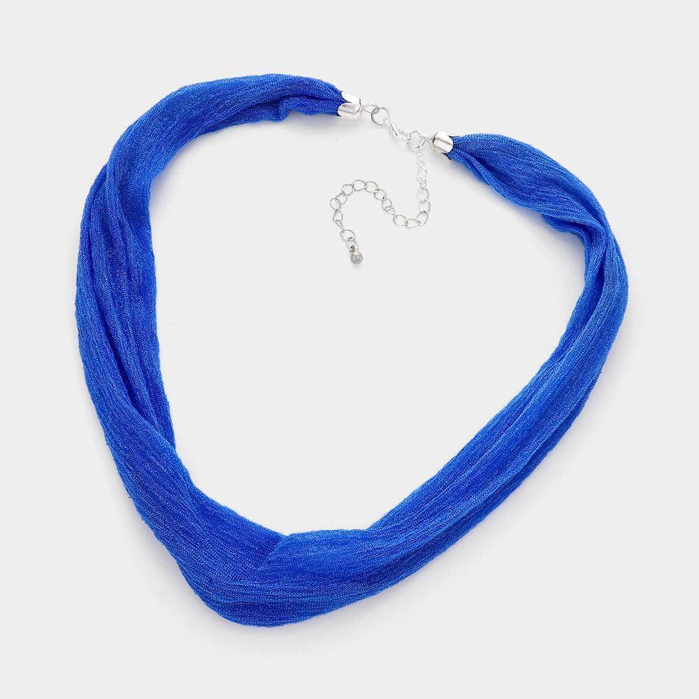 Blue Shiny Fabric Chiffon Scarf Necklace - Jewelry Store by Erik Rayo