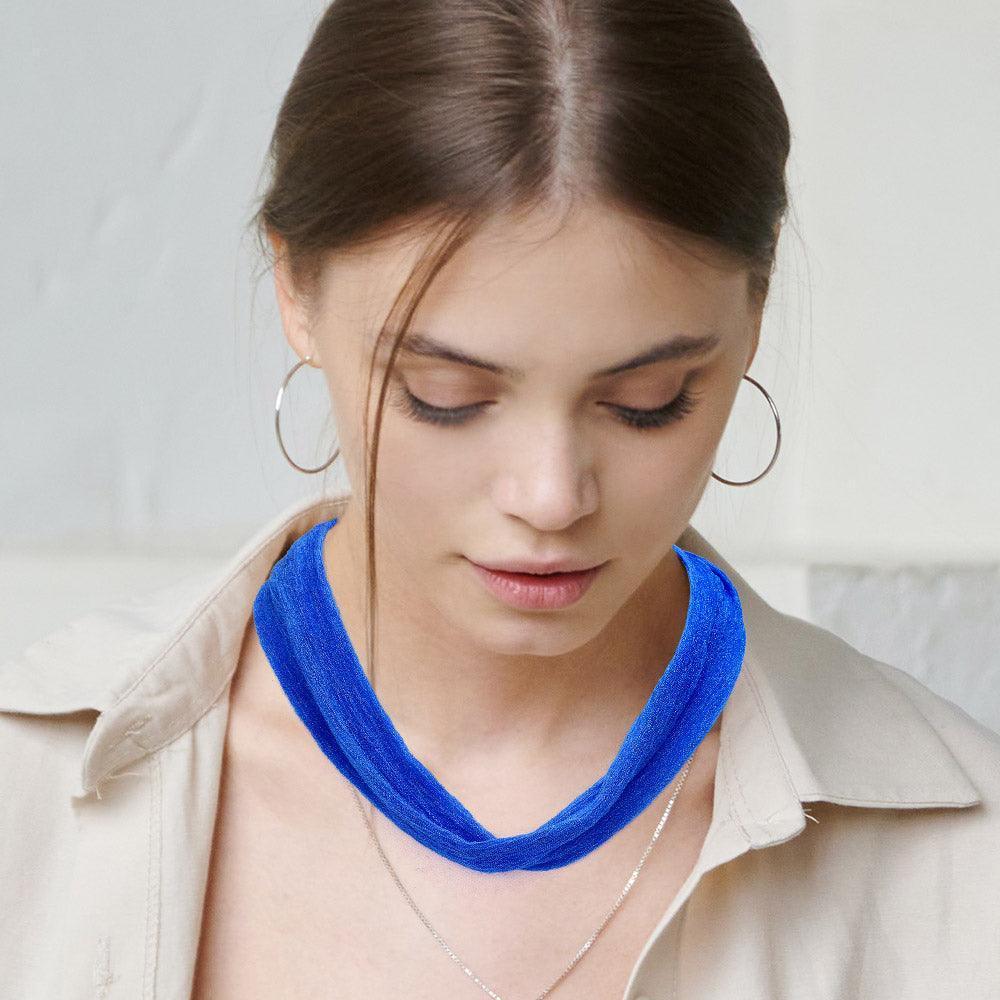 Blue Shiny Fabric Chiffon Scarf Necklace - Jewelry Store by Erik Rayo