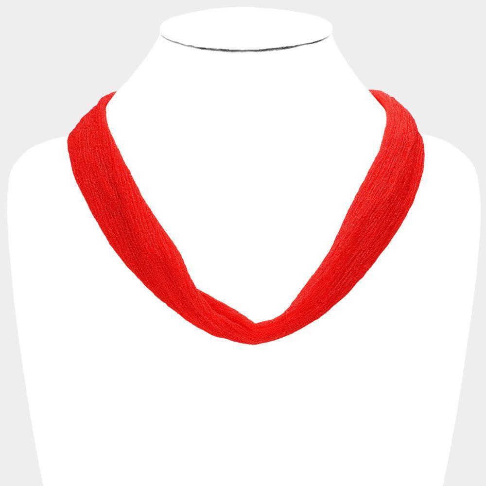 Red Shiny Fabric Chiffon Scarf Necklace - Jewelry Store by Erik Rayo
