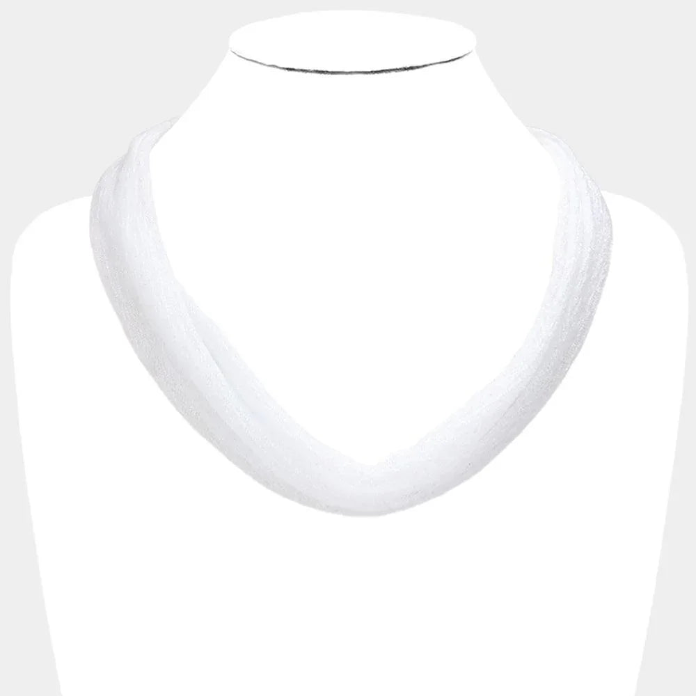 White Shiny Fabric Chiffon Scarf Necklace - Jewelry Store by Erik Rayo