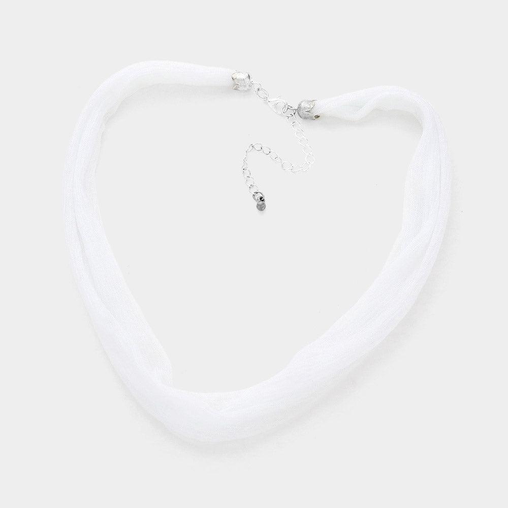 White Shiny Fabric Chiffon Scarf Necklace - Jewelry Store by Erik Rayo