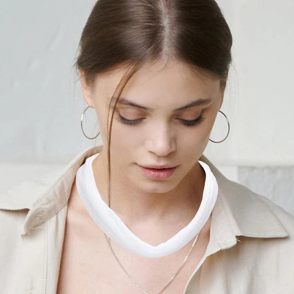 White Shiny Fabric Chiffon Scarf Necklace - Jewelry Store by Erik Rayo