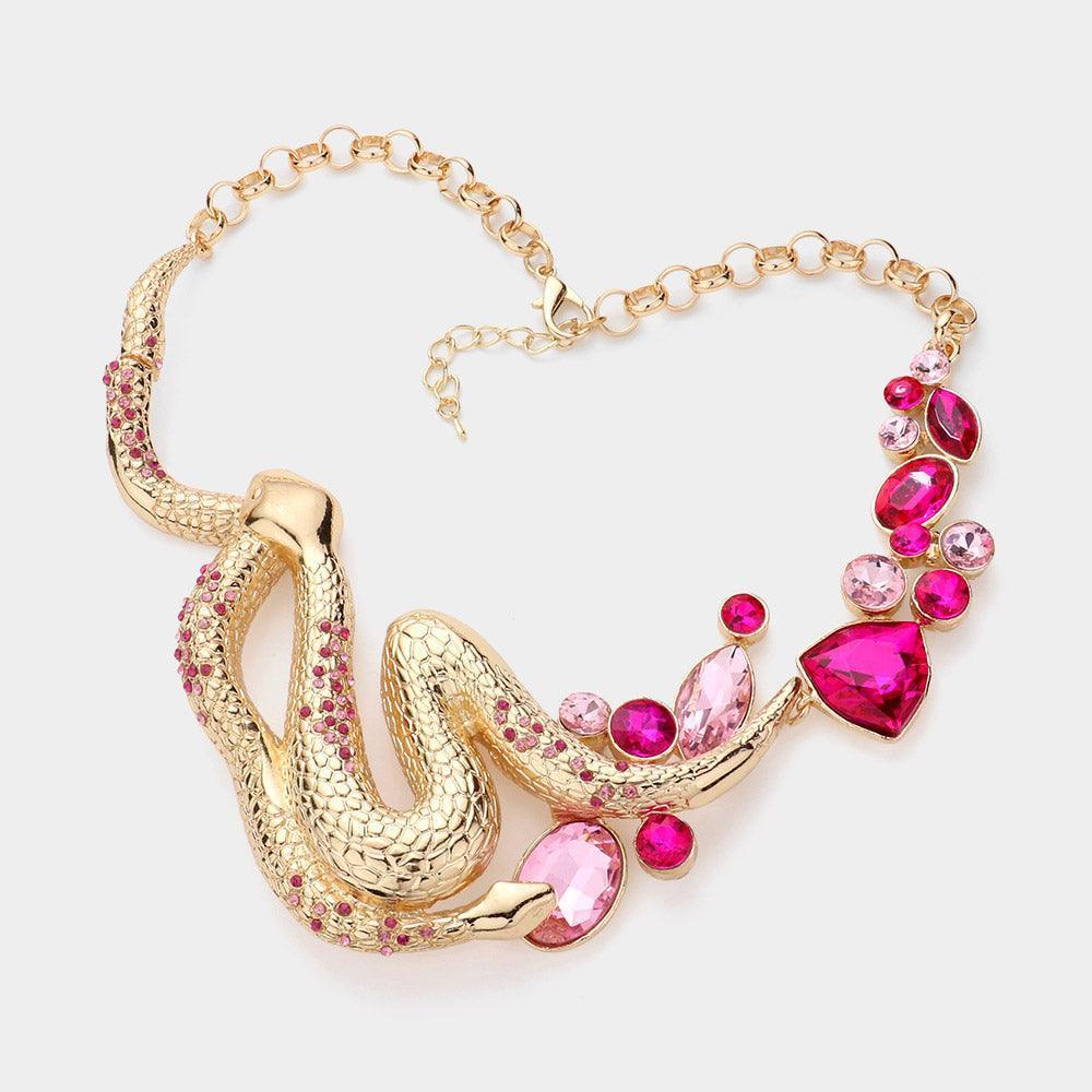 Fuchsia Round Marquise Stone Accented Snake Statement Necklace - Jewelry Store by Erik Rayo