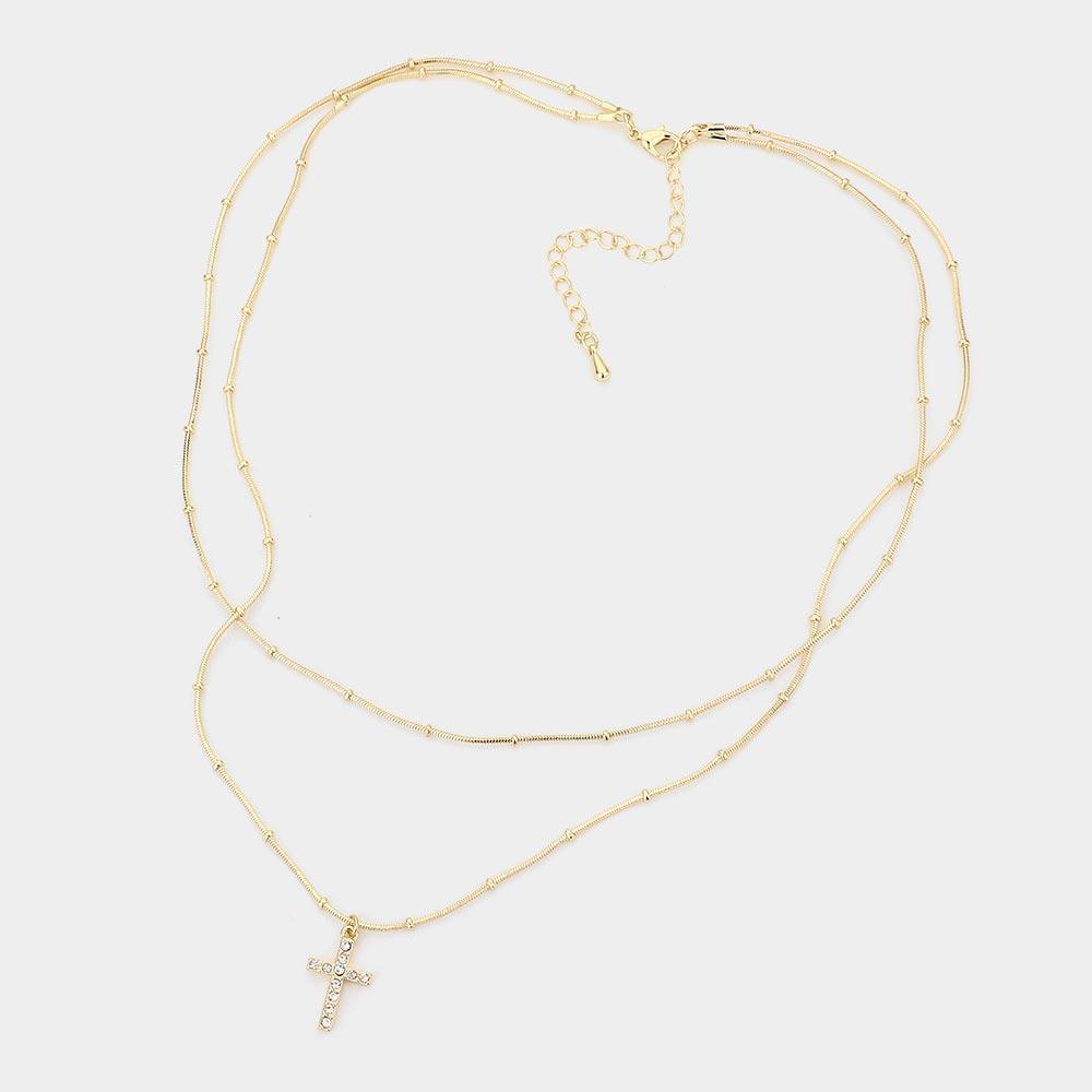 Gold Cross Pendant Double Layered Necklace - Jewelry Store by Erik Rayo