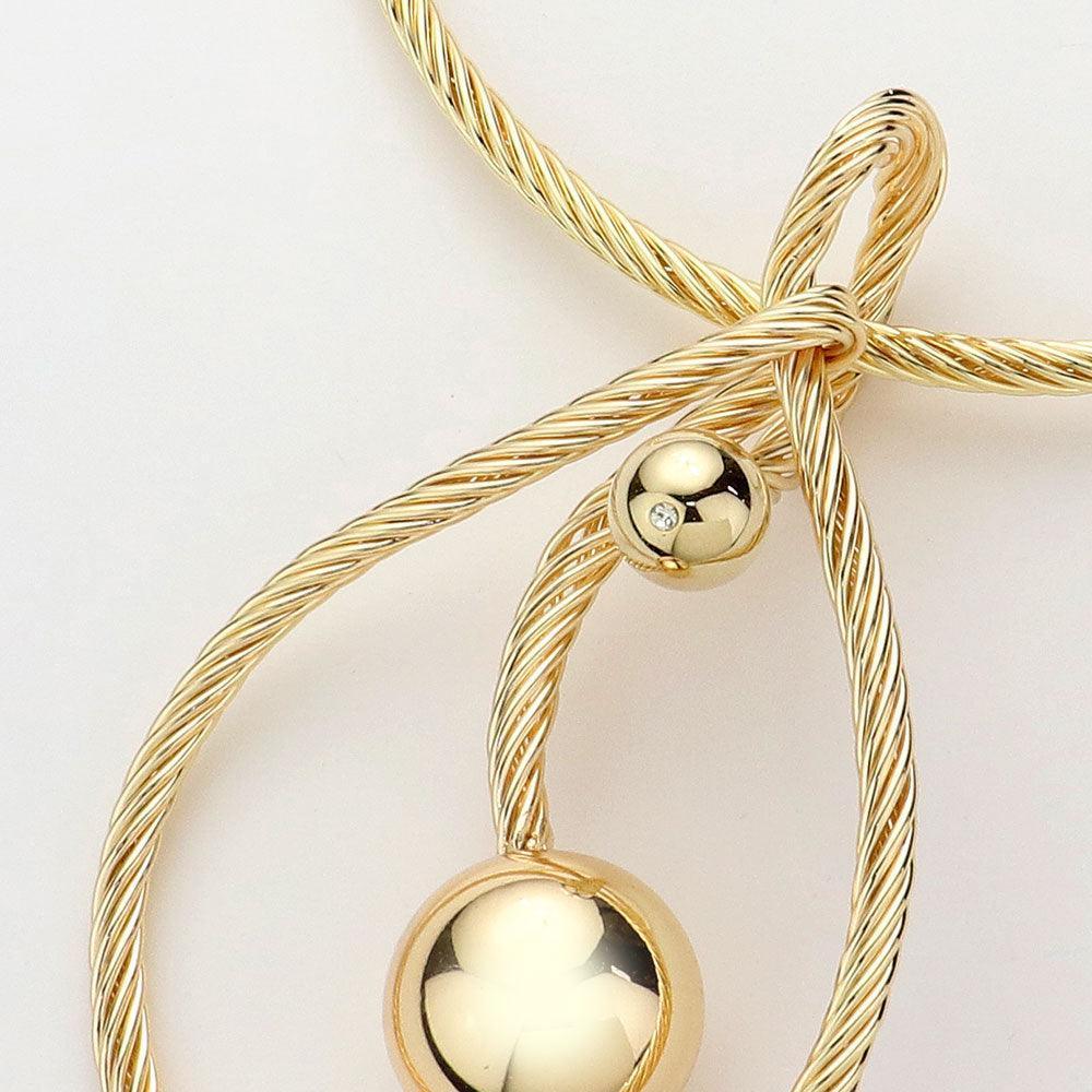 Gold Textured Metal Abstract Barbell Stone Tip Statement Necklace - Jewelry Store by Erik Rayo