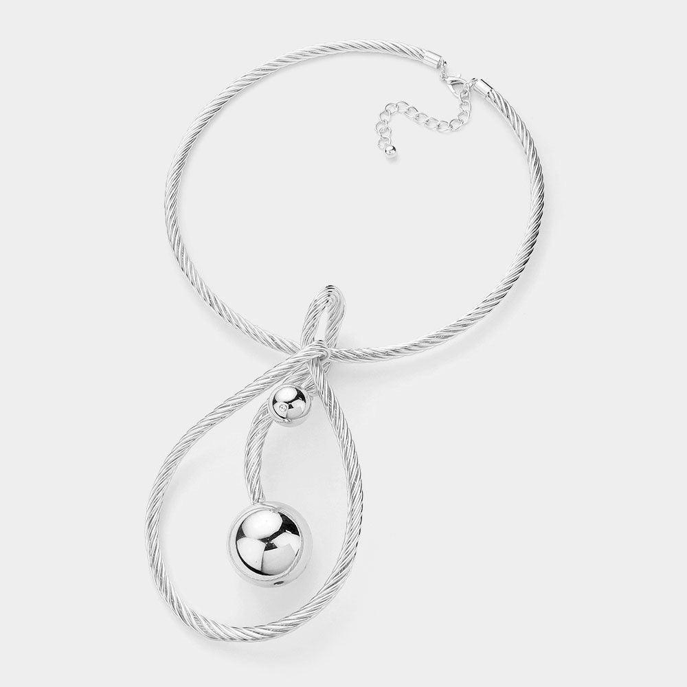 Textured Metal Abstract Barbell Stone Tip Statement Necklace - Jewelry Store by Erik Rayo