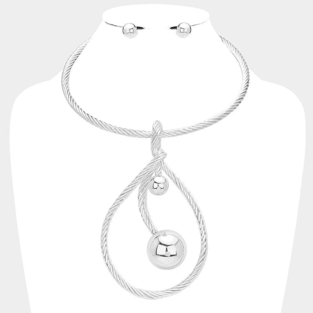 Textured Metal Abstract Barbell Stone Tip Statement Necklace - Jewelry Store by Erik Rayo