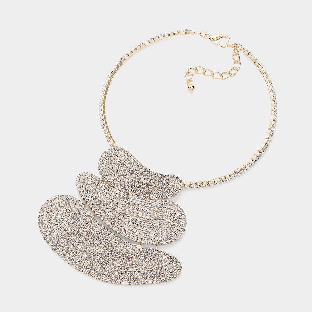 Gold Abstract Plate Pendant Choker Necklace Rhinestone Paved - Jewelry Store by Erik Rayo