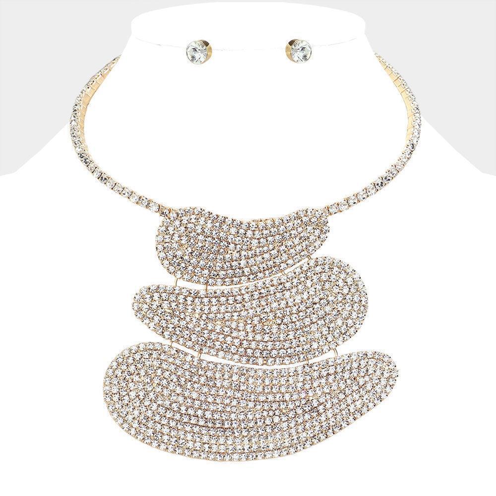 Gold Abstract Plate Pendant Choker Necklace Rhinestone Paved - Jewelry Store by Erik Rayo