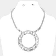 Load image into Gallery viewer, Stone Embellished Open O Pendant Statement Necklace
