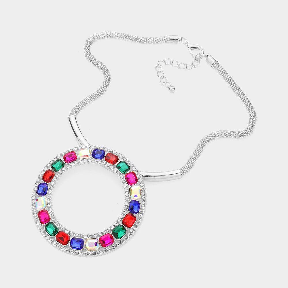 Stone Embellished Open O Pendant Statement Necklace - Jewelry Store by Erik Rayo