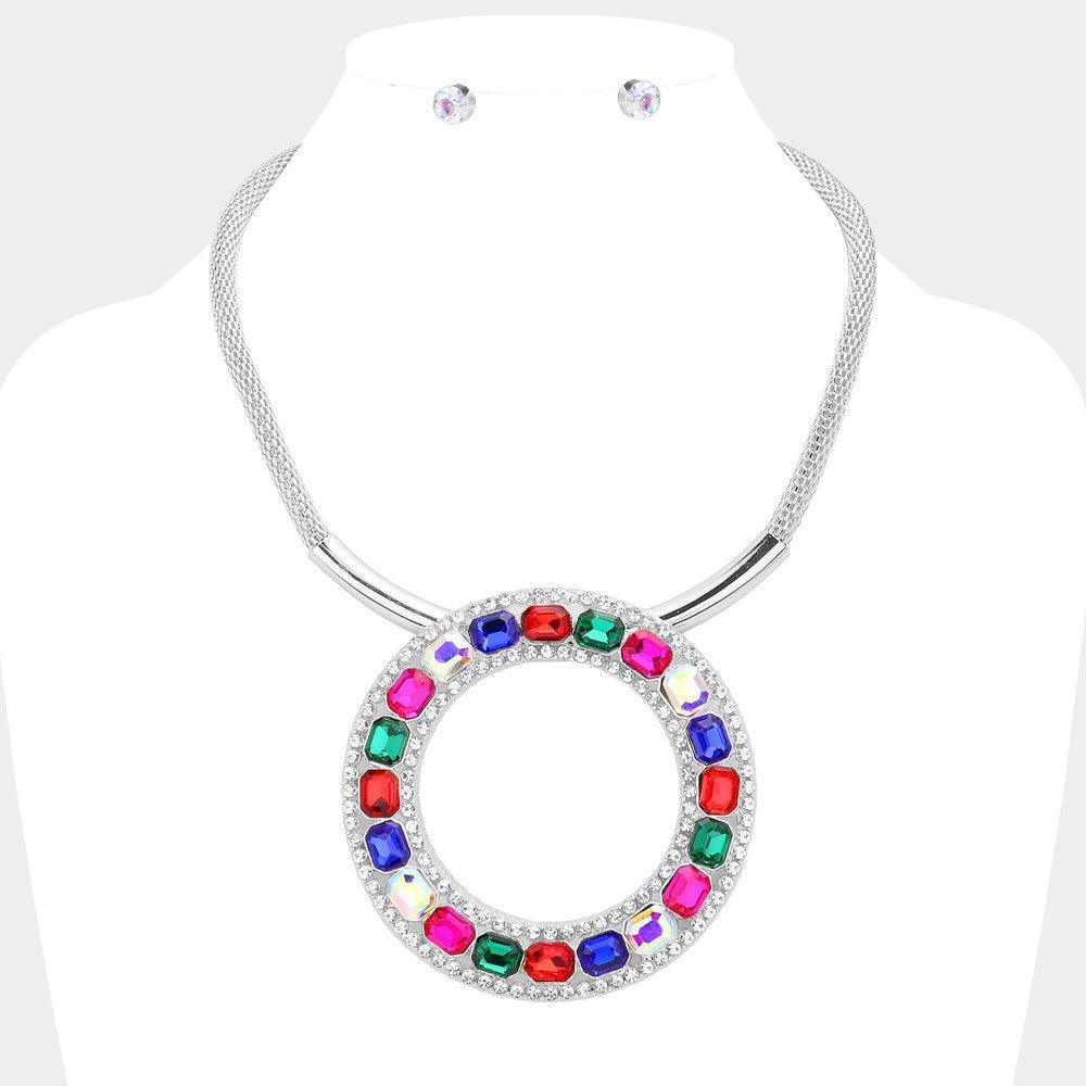 Stone Embellished Open O Pendant Statement Necklace - Jewelry Store by Erik Rayo
