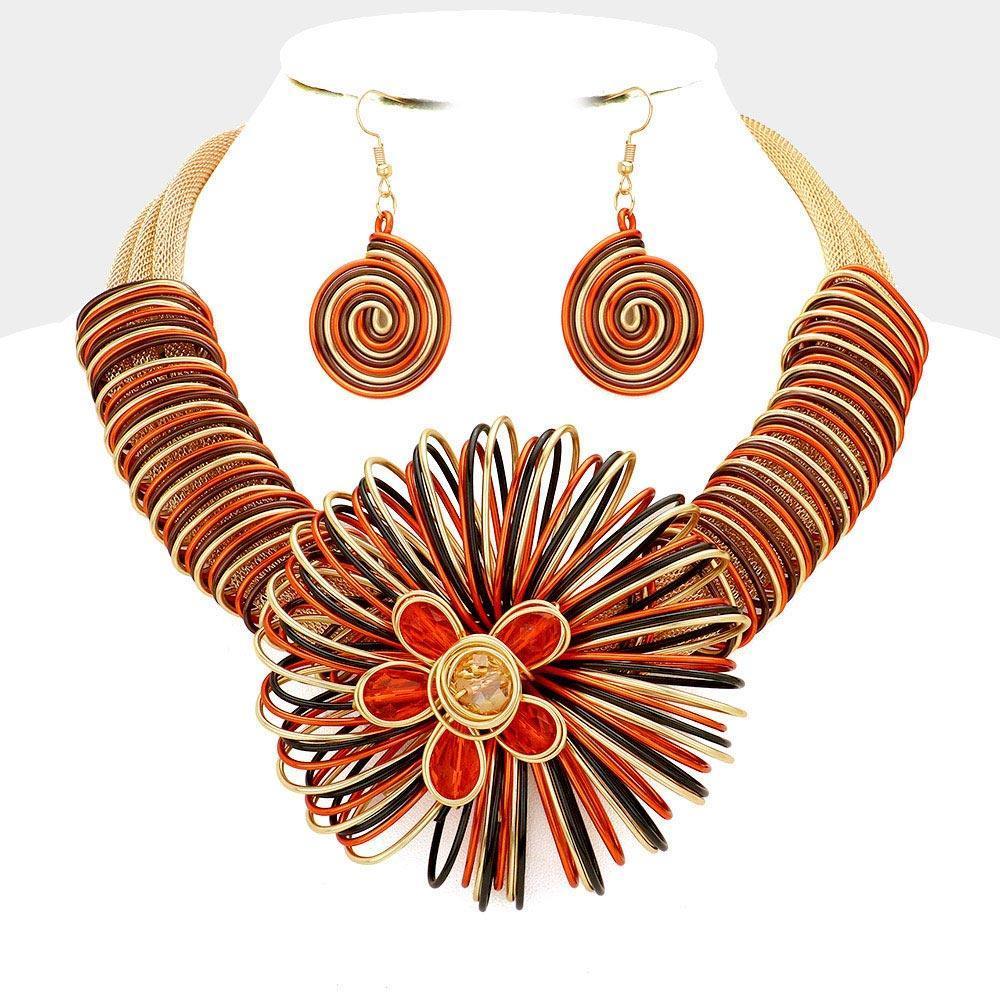 Gold Meatal Wire Coil Flower Statement Necklace - Jewelry Store by Erik Rayo