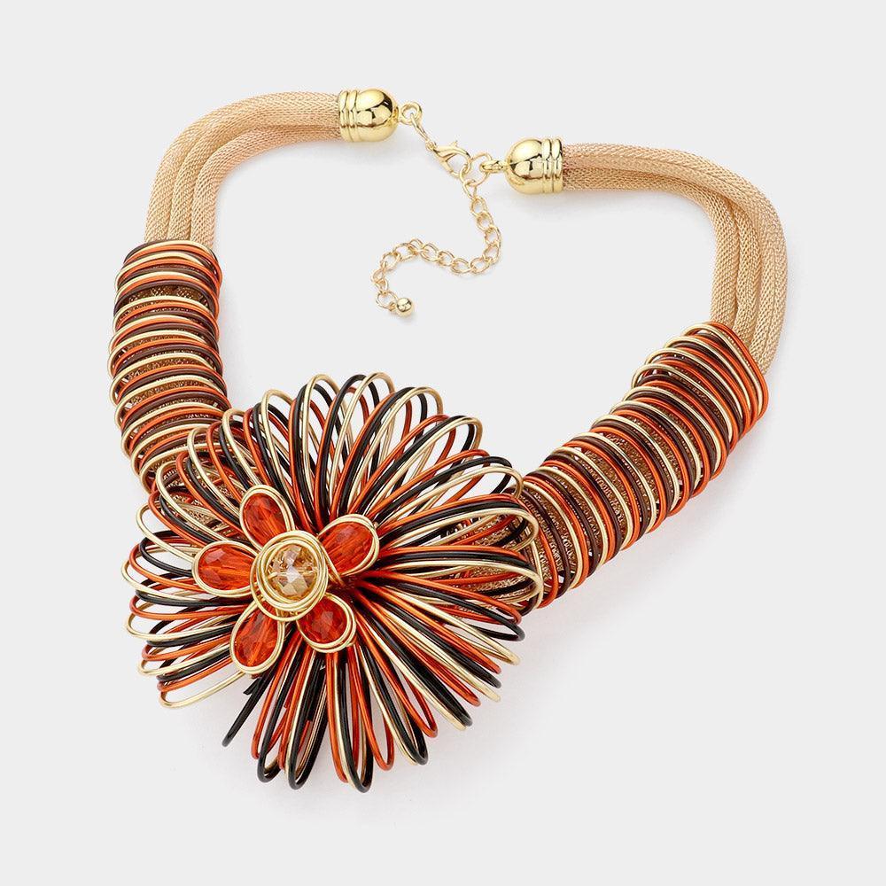 Gold Meatal Wire Coil Flower Statement Necklace - Jewelry Store by Erik Rayo