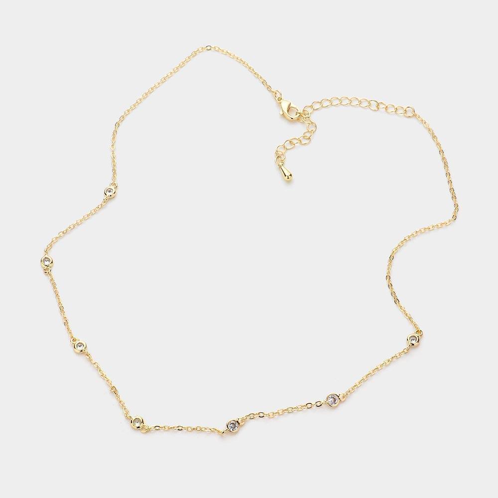 Gold Round Stone Station Necklace - Jewelry Store by Erik Rayo
