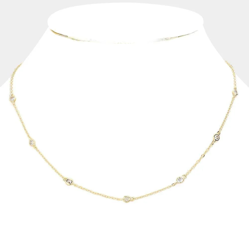 Gold Round Stone Station Necklace - Jewelry Store by Erik Rayo