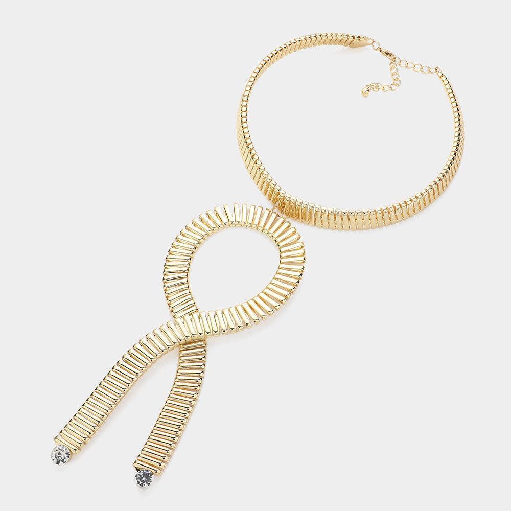 Gold Round Stone Pointed Metal Omega Chain Choker Statement Necklace - Jewelry Store by Erik Rayo
