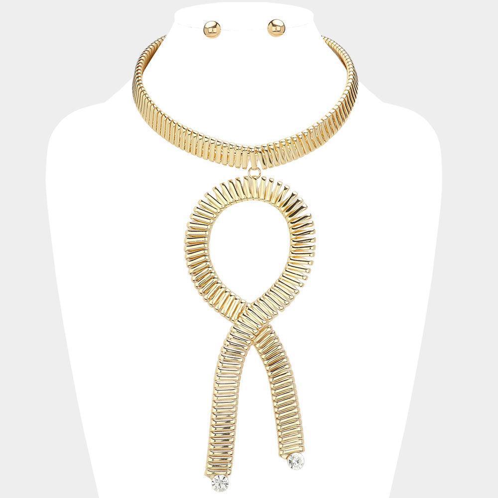 Gold Round Stone Pointed Metal Omega Chain Choker Statement Necklace - Jewelry Store by Erik Rayo