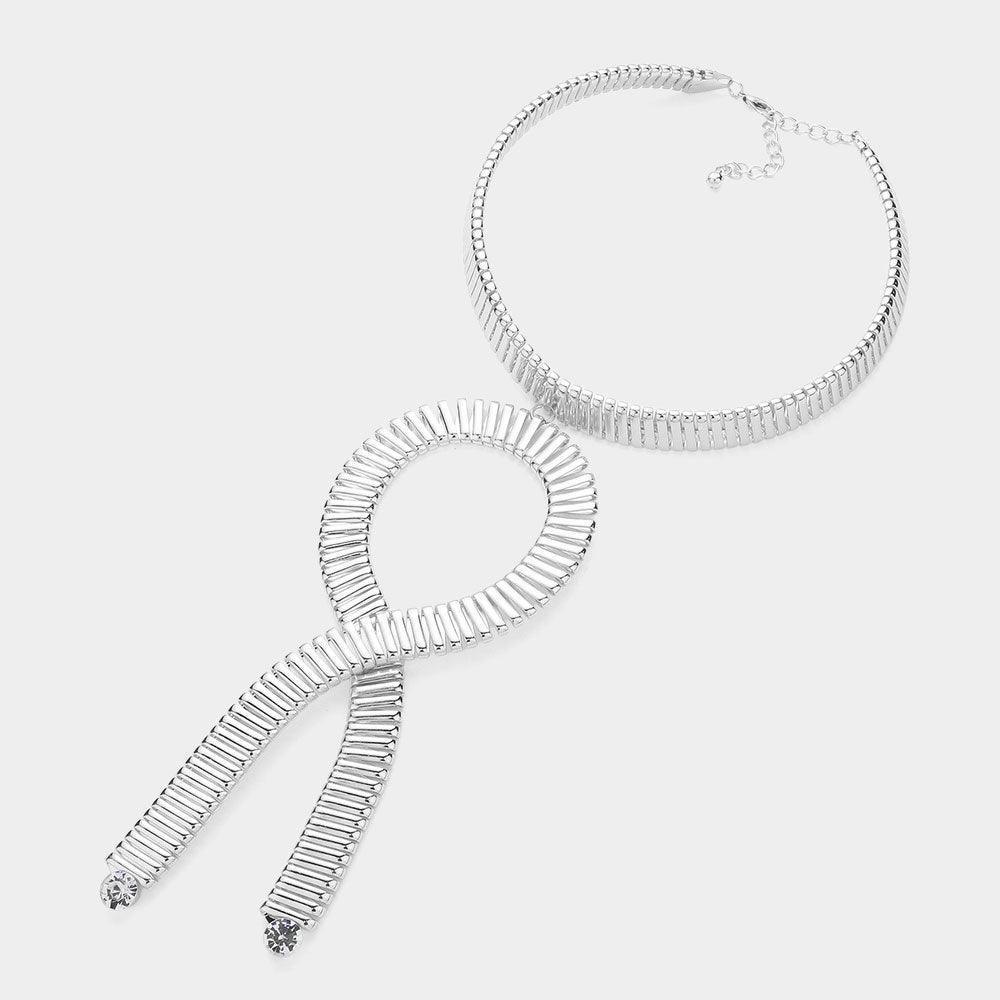 Round Stone Pointed Metal Omega Chain Choker Statement Necklace - Jewelry Store by Erik Rayo