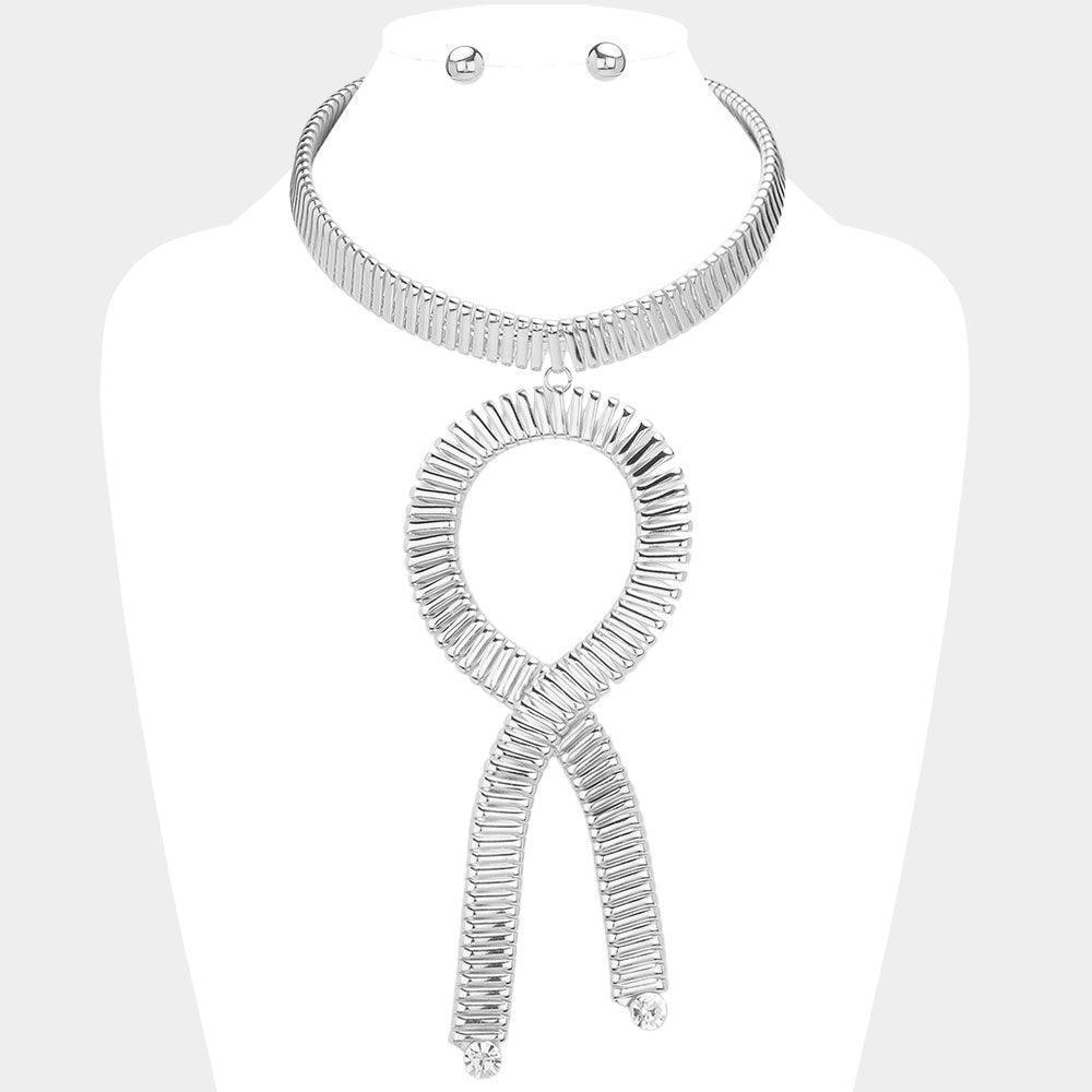 Round Stone Pointed Metal Omega Chain Choker Statement Necklace - Jewelry Store by Erik Rayo