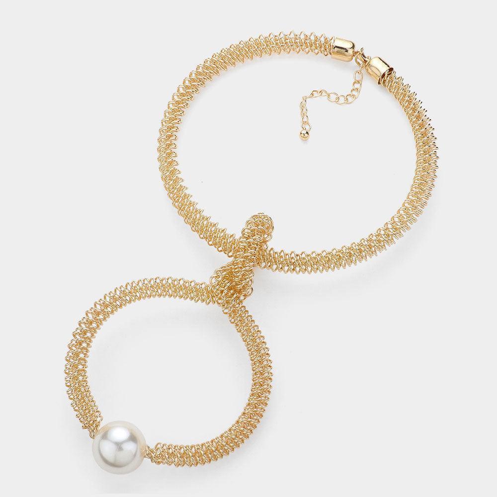 Cream Pearl Pointed Oversized Open Ring Metal Wire Statement Necklace - Jewelry Store by Erik Rayo