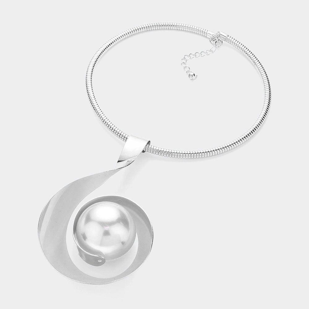White Oversized Pearl Pointed Abstract Metal Statement Necklace - Jewelry Store by Erik Rayo