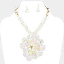 Load image into Gallery viewer, Gold Pearl Pointed Glass Faceted Beads Flower Accented Pendant Statement Necklace
