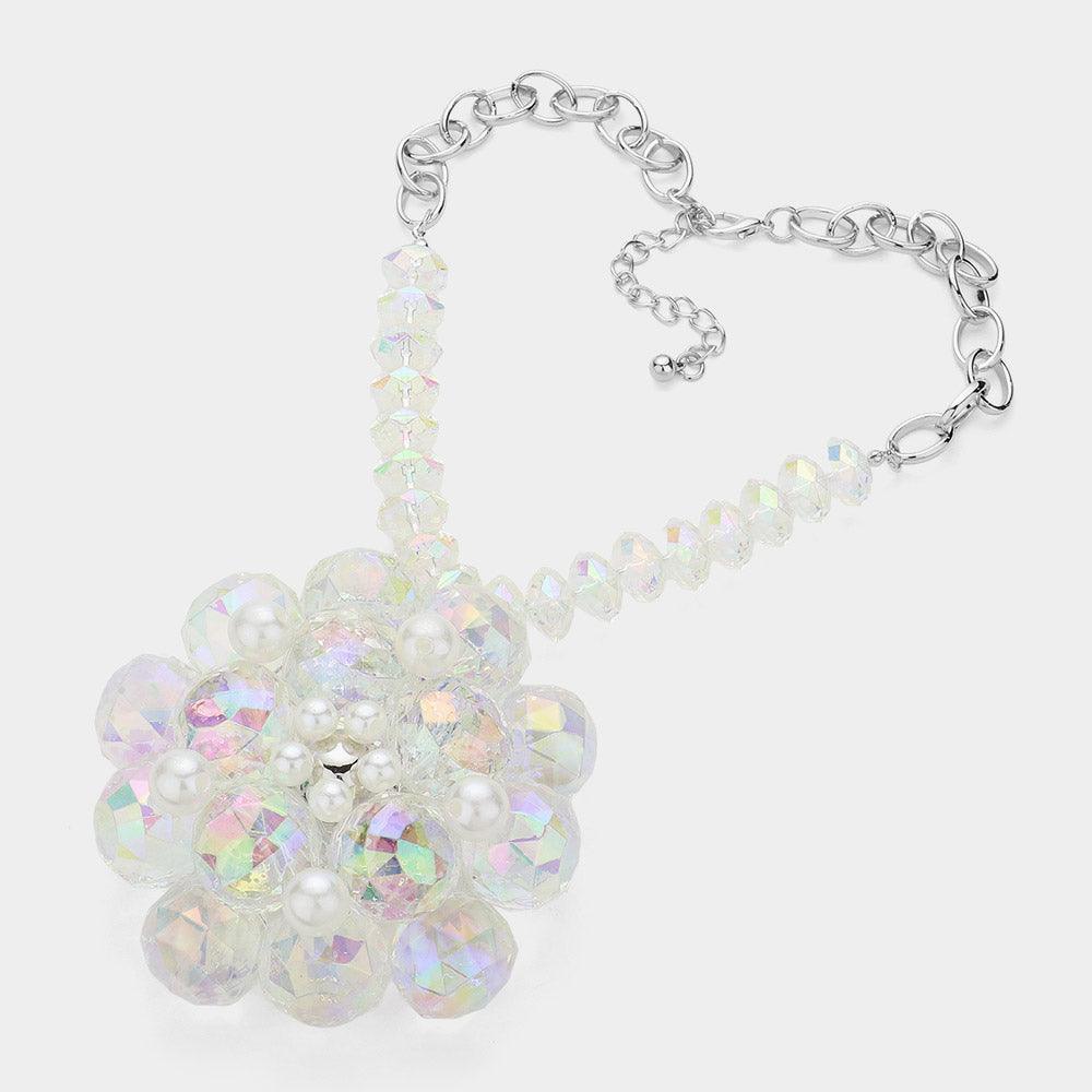 Pearl Pointed Glass Faceted Beads Flower Accented Pendant Statement Necklace - Jewelry Store by Erik Rayo