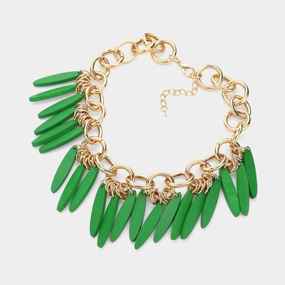 Green Boho Wood Bib Necklace - Jewelry Store by Erik Rayo