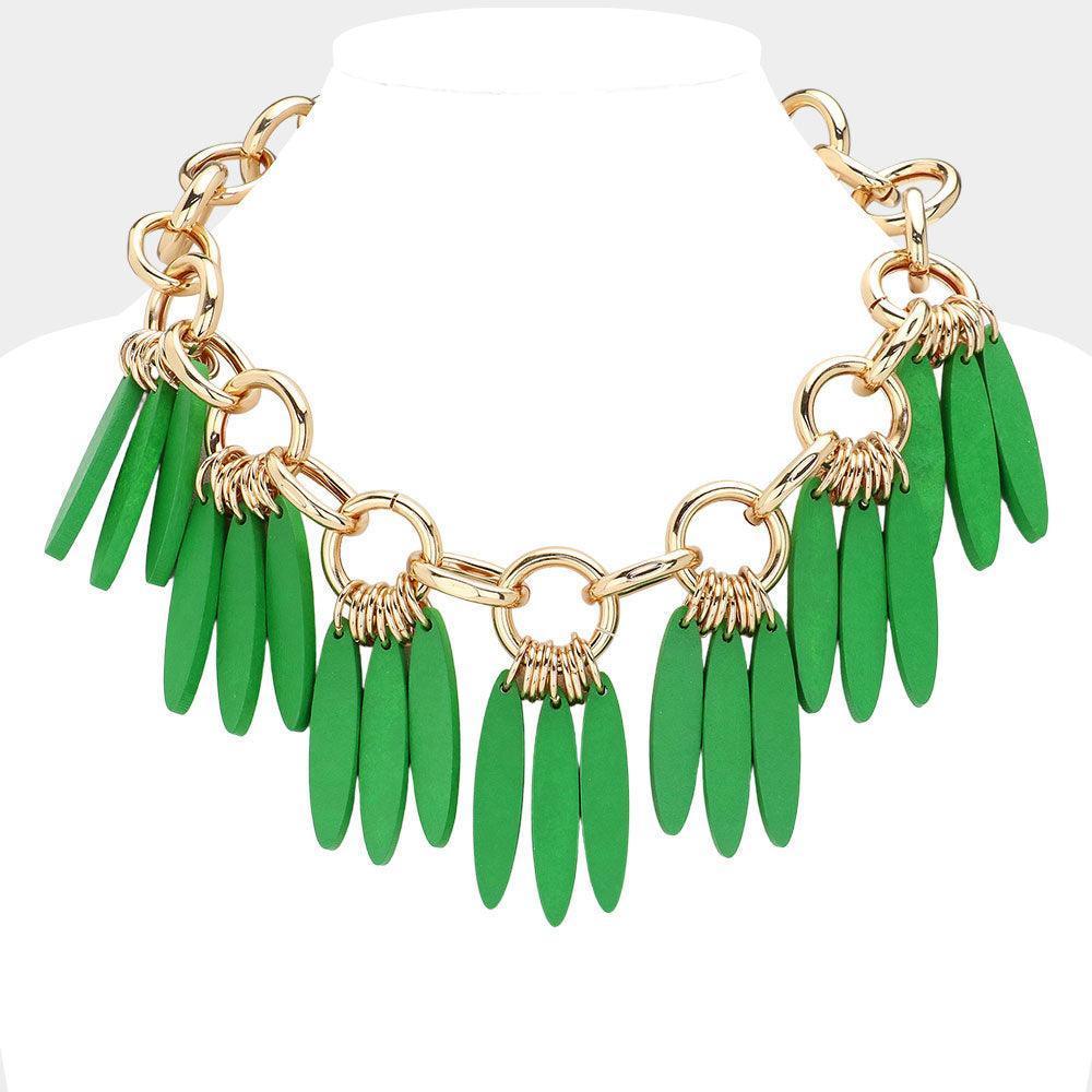 Green Boho Wood Bib Necklace - Jewelry Store by Erik Rayo