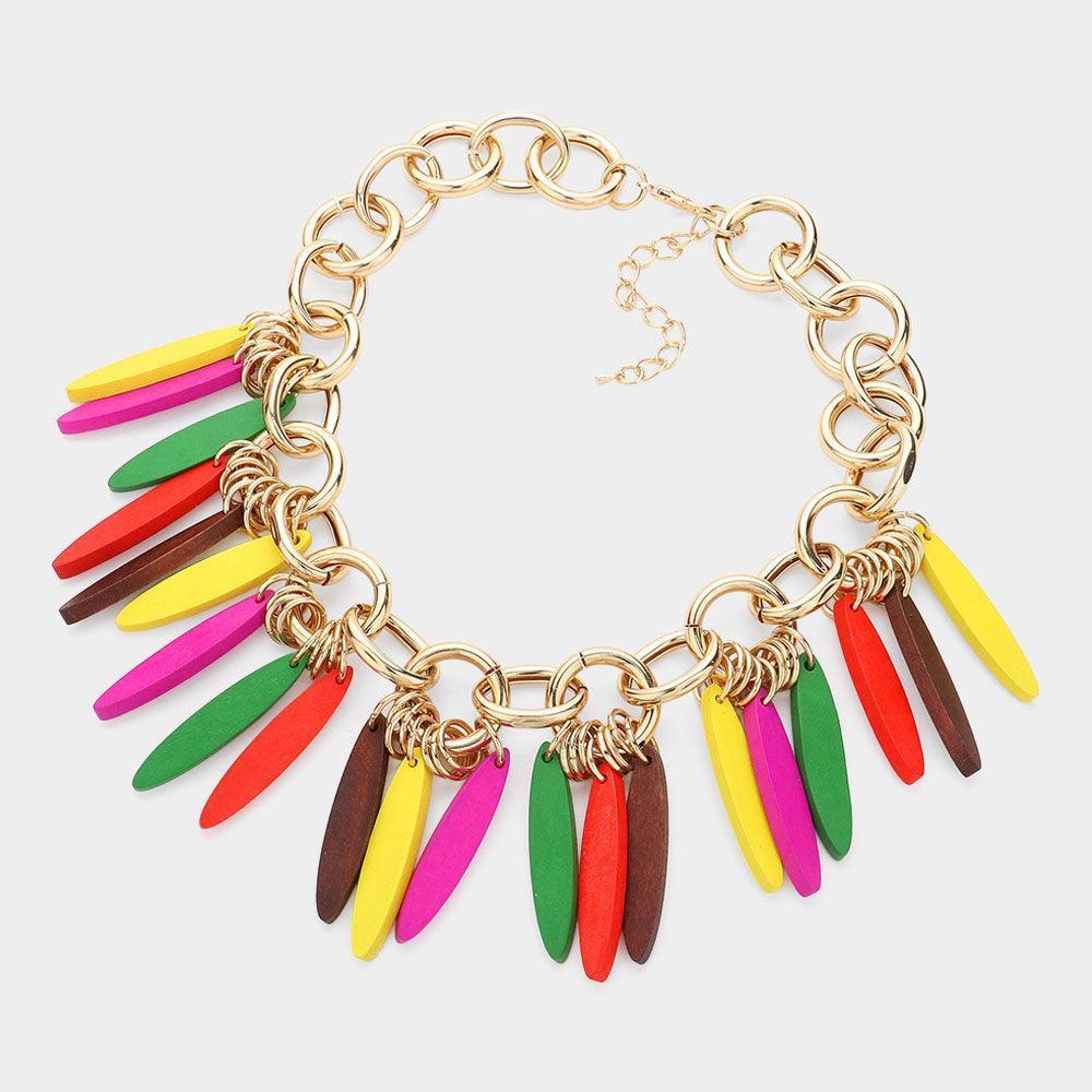Gold Boho Wood Bib Necklace - Jewelry Store by Erik Rayo