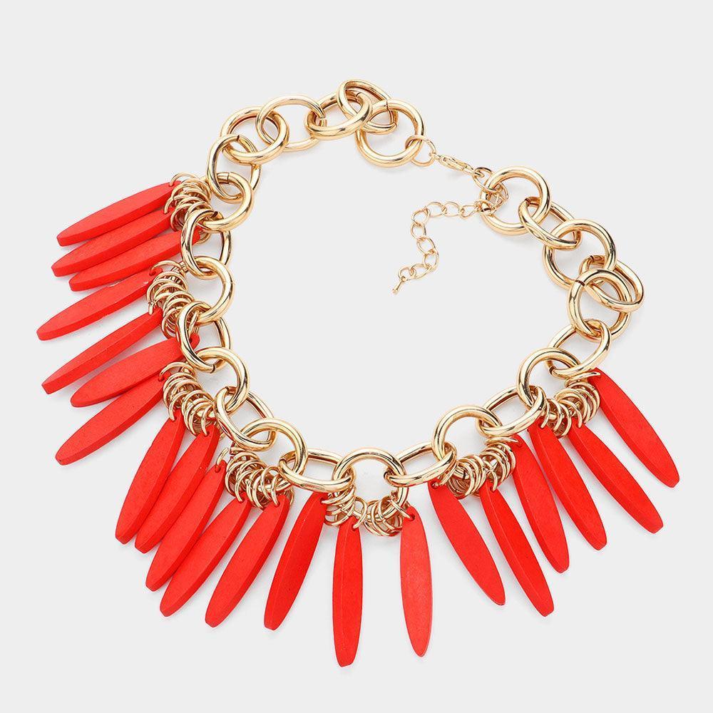 Red Boho Wood Bib Necklace - Jewelry Store by Erik Rayo